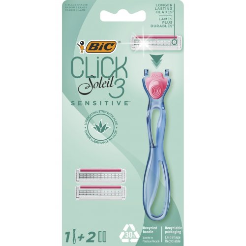 BIC Click Soleil 3 Sensitive Razor Raseerija vahetatavate peadega